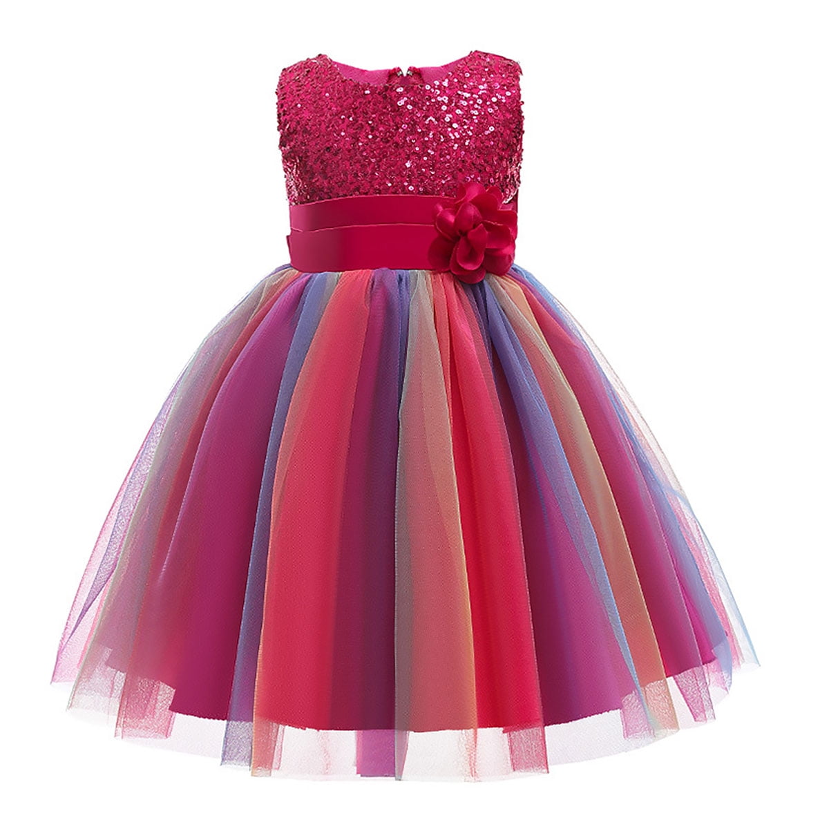 3D Flower Hi Lo Princess Tulle Dress Girls Rainbow Birthday Dresses Pageant Wedding Formal Party Tulle 3D Flower Hi Lo Princess Tulle Dress Girls Rainbow Birthday Dresses Pageant Wedding Formal Party Tulle
