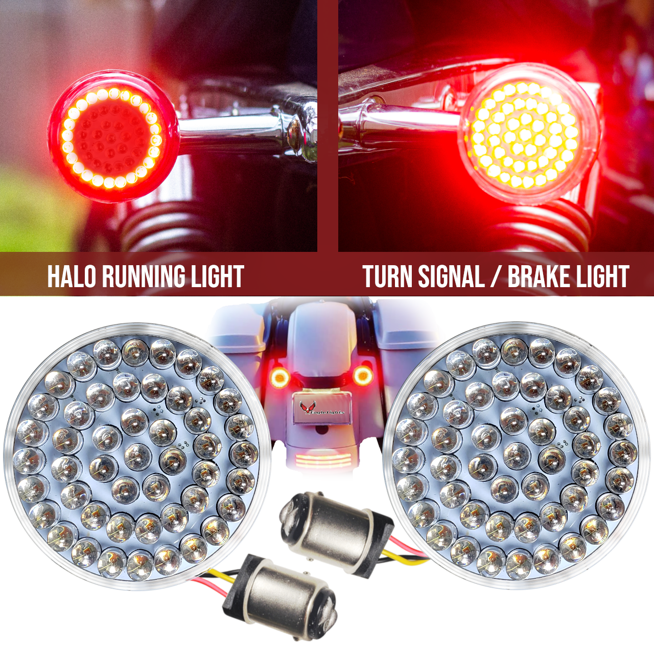 1157 LED 2 Rear Motorcycle LED Brake Signals With Red Running Lights Compatible for Harley Touring Softail Dyna Sportster 1157 LED 2 Rear Motorcycle LED Brake Signals With Red Running Lights Compatible for Harley Touring Softail Dyna Sportster
