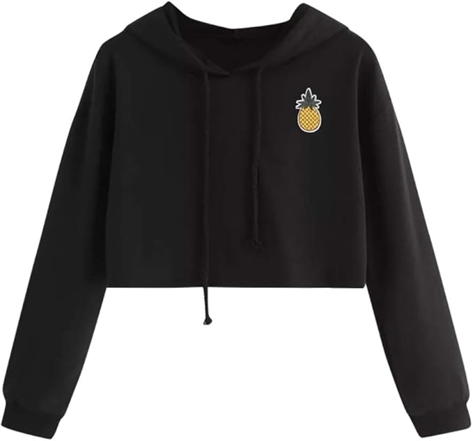 Fashion Pineapple Print Long Sleeve Crop Top Hoodies Zulmaliu Girl Sweatshirt Black 8,M Fashion Pineapple Print Long Sleeve Crop Top Hoodies Zulmaliu Girl Sweatshirt Black 8,M