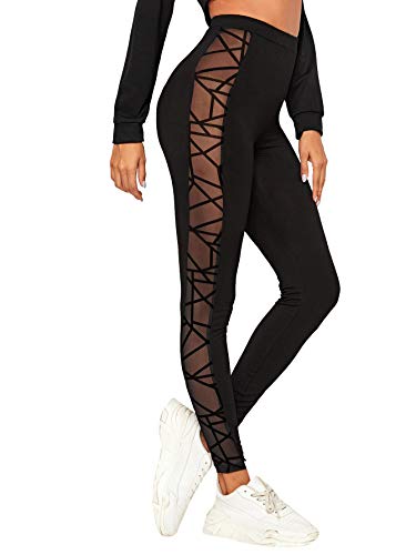 Women’s High Waist Mesh Lace Yoga Leggings with Side Pockets Tummy Control Workout Squat-Proof Yoga Pants Women’s High Waist Mesh Lace Yoga Leggings with Side Pockets Tummy Control Workout Squat-Proof Yoga Pants