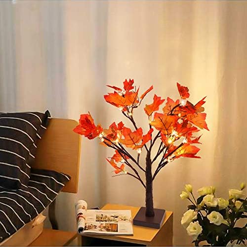 WATERGLIDE Tabletop Lighted Maple Tree 24 LED Thanksgiving Decorations Lights Artificial Table Centerpiece Battery Operated with Timer Leaf and Acorn Autumn Fall Trees for Indoor Home Bedroom Décor WATERGLIDE Tabletop Lighted Maple Tree 24 LED Thanksgiving Decorations Lights Artificial Table Centerpiece Battery Operated with Timer Leaf and Acorn Autumn Fall Trees for Indoor Home Bedroom Décor