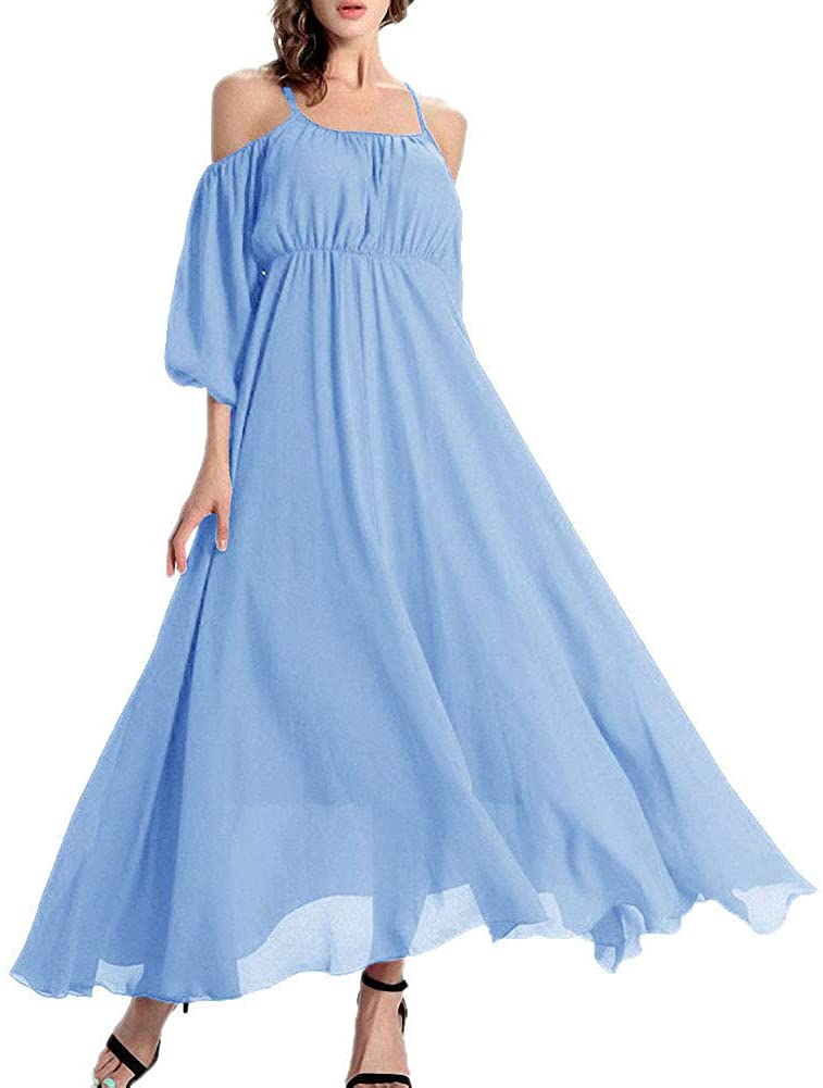 Afibi Womens Off Shoulder Long Chiffon Casual Dress Maxi Evening Dress Afibi Womens Off Shoulder Long Chiffon Casual Dress Maxi Evening Dress
