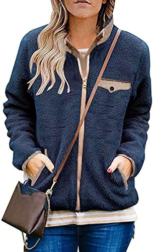 MEROKEETY Womens Long Sleeve Full Zip Sherpa Jackets Patchwork Fleece Coat with Zipper MEROKEETY Womens Long Sleeve Full Zip Sherpa Jackets Patchwork Fleece Coat with Zipper