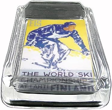 Glass Square Ashtray Ski Finland 1938 Retro Travel Whiskey D-251 Glass Square Ashtray Ski Finland 1938 Retro Travel Whiskey D-251