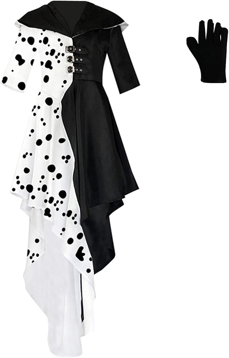 Women's Cruella Deville Costume Dress Stole with Gloves Full Set Outfits for Halloween Women's Cruella Deville Costume Dress Stole with Gloves Full Set Outfits for Halloween