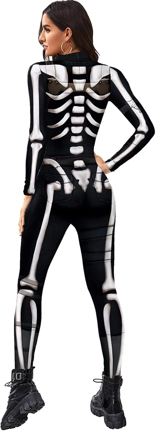 ALBIZIA Women's Skull Skeleton Halloween Costume Jumpsuit Bodysuit Bodycon Outfit ALBIZIA Women's Skull Skeleton Halloween Costume Jumpsuit Bodysuit Bodycon Outfit