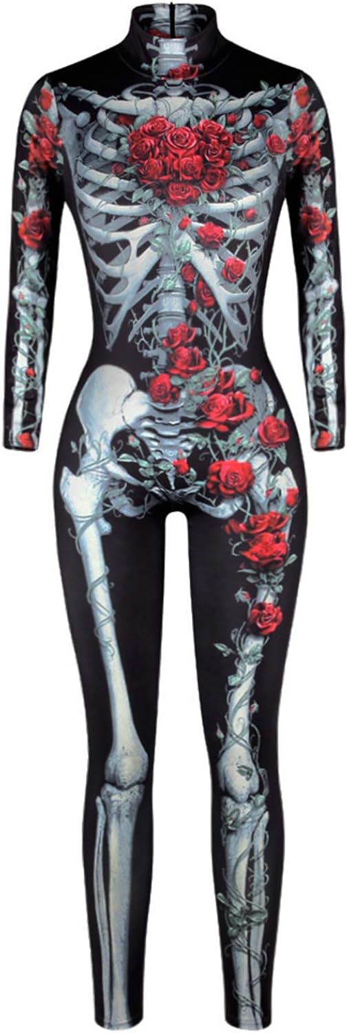 ALBIZIA Women's Skull Skeleton Halloween Costume Jumpsuit Bodysuit Bodycon Outfit ALBIZIA Women's Skull Skeleton Halloween Costume Jumpsuit Bodysuit Bodycon Outfit