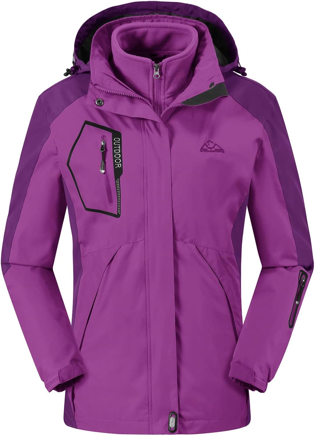 Rdruko Women's Outdoor 3-in-1 Waterproof Ski Jacket Fleece Inner Winter Coat Hooded Rdruko Women's Outdoor 3-in-1 Waterproof Ski Jacket Fleece Inner Winter Coat Hooded