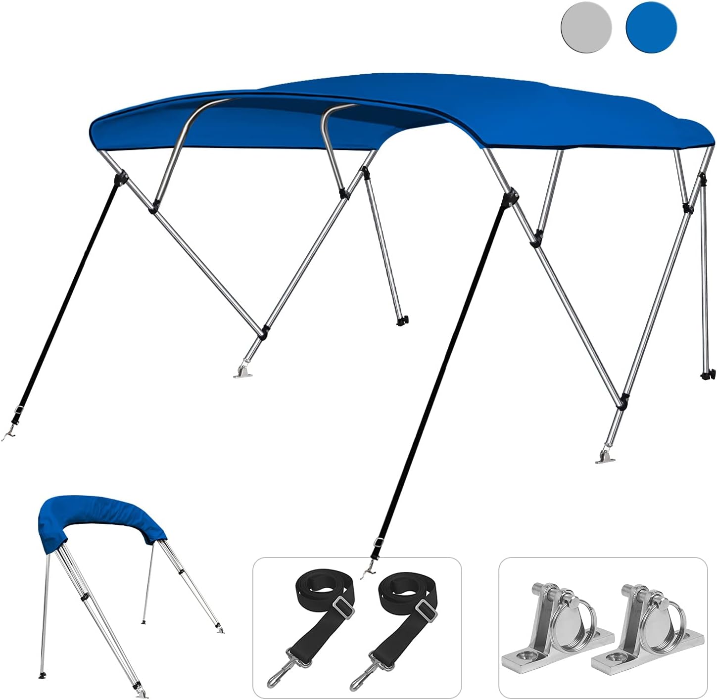 2 Straps KAKIT 750D 3 4 Bow Bimini Top Boat Cover with 2 Rear Support Poles Stainless Steel Mounting Hardwares 1 Inch Stainless Aluminum Frame Storage Boot 4 Quick Release Deck Mounts 2 Straps KAKIT 750D 3 4 Bow Bimini Top Boat Cover with 2 Rear Support Poles Stainless Steel Mounting Hardwares 1 Inch Stainless Aluminum Frame Storage Boot 4 Quick Release Deck Mounts
