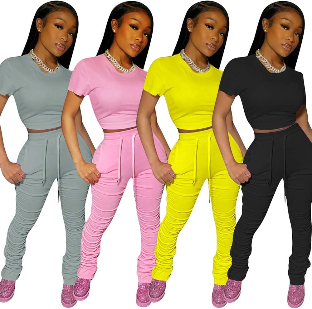 PINSV Women's 2 Piece Outfits Summer Lounge Wear Bodycon Workout Sets PINSV Women's 2 Piece Outfits Summer Lounge Wear Bodycon Workout Sets