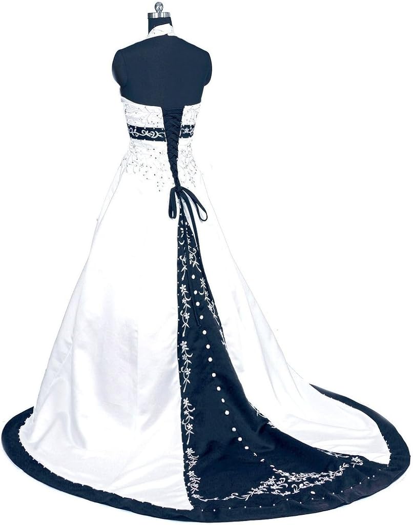 Snowskite Womens Halter Embroidery Satin Wedding Bridal Dress Corset Back Snowskite Womens Halter Embroidery Satin Wedding Bridal Dress Corset Back