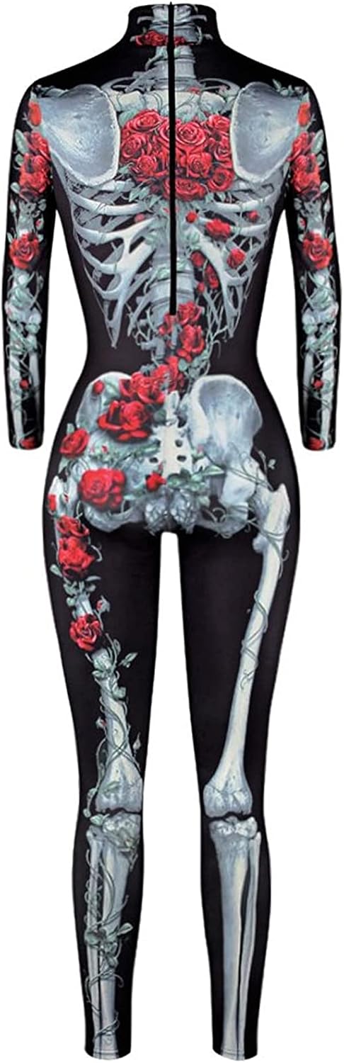 ALBIZIA Women's Skull Skeleton Halloween Costume Jumpsuit Bodysuit Bodycon Outfit ALBIZIA Women's Skull Skeleton Halloween Costume Jumpsuit Bodysuit Bodycon Outfit