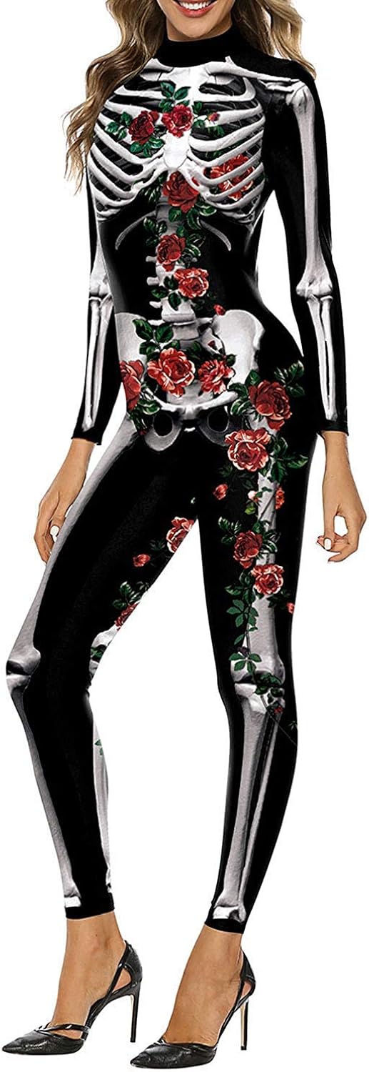 ALBIZIA Women's Skull Skeleton Halloween Costume Jumpsuit Bodysuit Bodycon Outfit ALBIZIA Women's Skull Skeleton Halloween Costume Jumpsuit Bodysuit Bodycon Outfit
