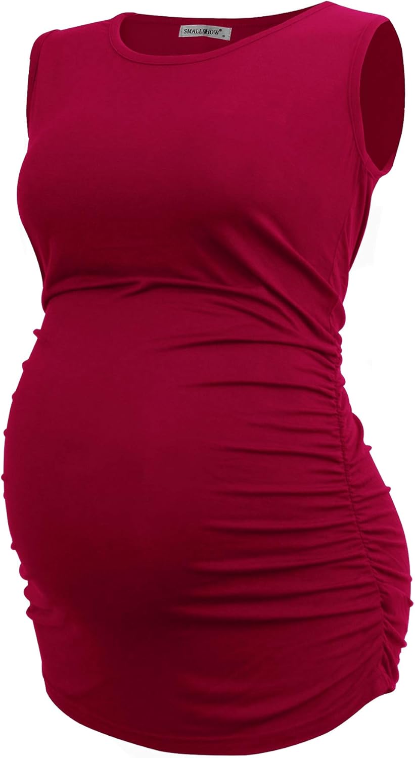 Smallshow Women's Maternity Tank Tops Sleeveless Ruched Pregnancy Clothes 3-Pack Smallshow Women's Maternity Tank Tops Sleeveless Ruched Pregnancy Clothes 3-Pack