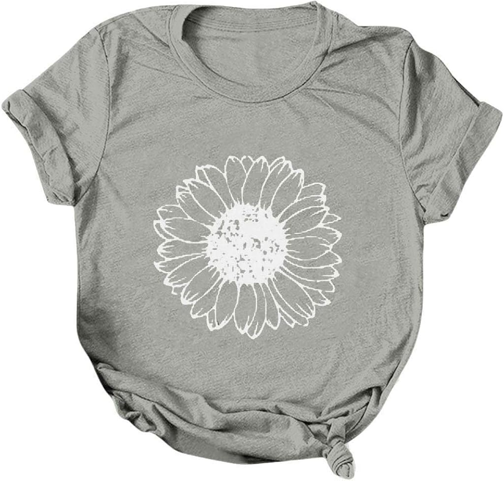 WUAI Summer Tops for Women Casual Short Sleeve Sunflower Graphic Tees Comfy Loose Fit Workout Cotton Shirts Blouses WUAI Summer Tops for Women Casual Short Sleeve Sunflower Graphic Tees Comfy Loose Fit Workout Cotton Shirts Blouses