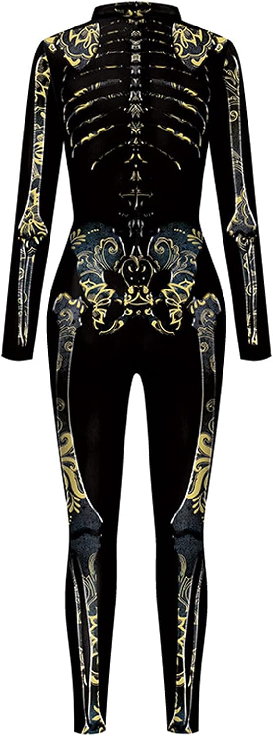 ALBIZIA Women's Skull Skeleton Halloween Costume Jumpsuit Bodysuit Bodycon Outfit ALBIZIA Women's Skull Skeleton Halloween Costume Jumpsuit Bodysuit Bodycon Outfit