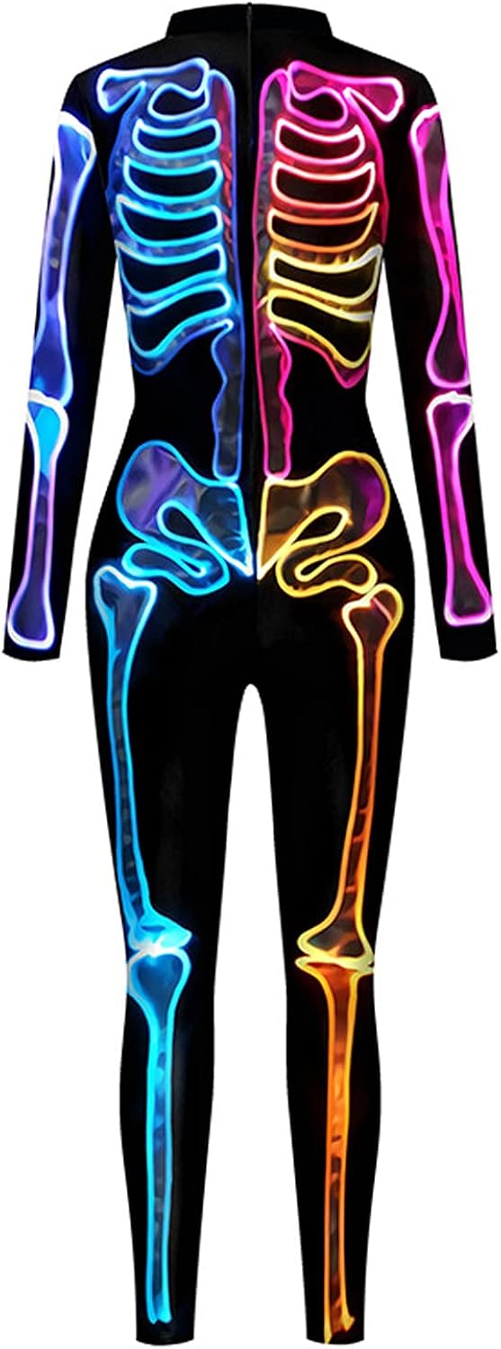 ALBIZIA Women's Skull Skeleton Halloween Costume Jumpsuit Bodysuit Bodycon Outfit ALBIZIA Women's Skull Skeleton Halloween Costume Jumpsuit Bodysuit Bodycon Outfit