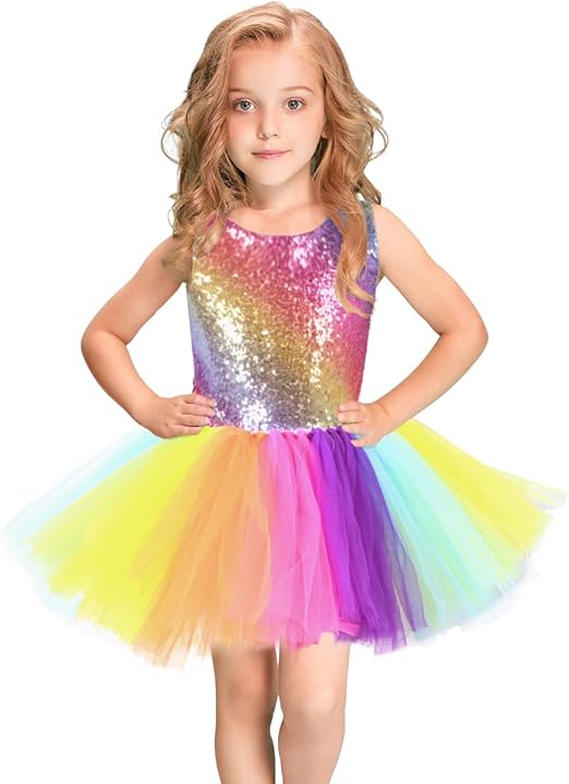 JerrisApparel Flower Girls Sequin Dress Rainbow Tutu Birthday Party Dress Pageant Gown JerrisApparel Flower Girls Sequin Dress Rainbow Tutu Birthday Party Dress Pageant Gown