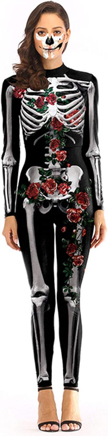 ALBIZIA Women's Skull Skeleton Halloween Costume Jumpsuit Bodysuit Bodycon Outfit ALBIZIA Women's Skull Skeleton Halloween Costume Jumpsuit Bodysuit Bodycon Outfit