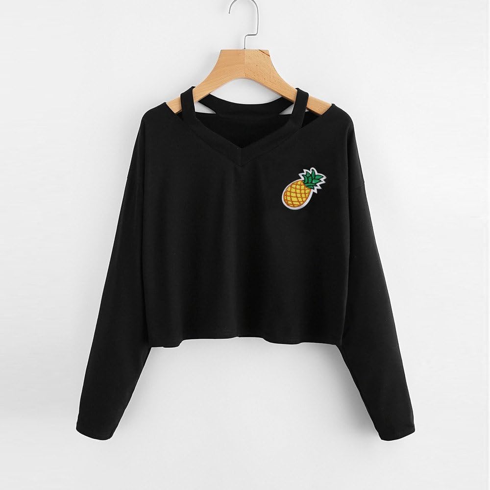 Fashion Pineapple Print Long Sleeve Crop Top Hoodies Zulmaliu Girl Sweatshirt Black 8,M Fashion Pineapple Print Long Sleeve Crop Top Hoodies Zulmaliu Girl Sweatshirt Black 8,M