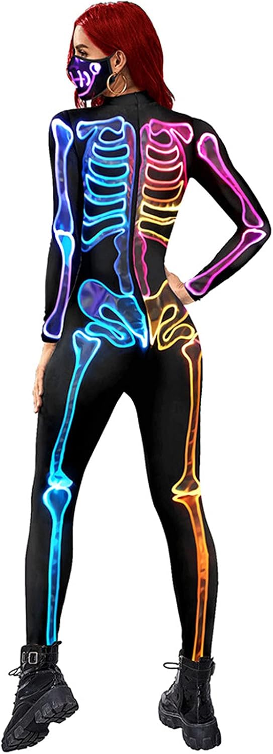 ALBIZIA Women's Skull Skeleton Halloween Costume Jumpsuit Bodysuit Bodycon Outfit ALBIZIA Women's Skull Skeleton Halloween Costume Jumpsuit Bodysuit Bodycon Outfit