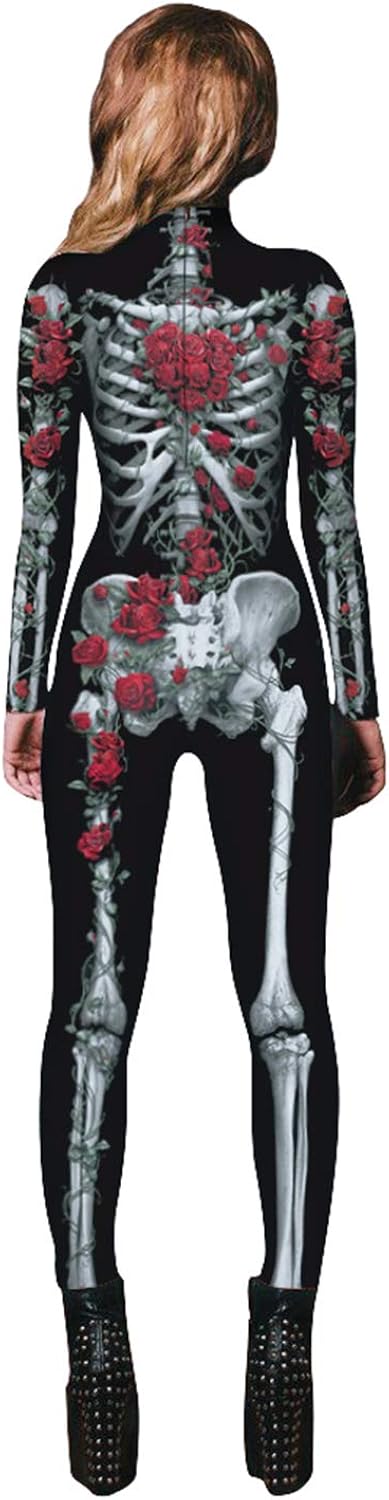 ALBIZIA Women's Skull Skeleton Halloween Costume Jumpsuit Bodysuit Bodycon Outfit ALBIZIA Women's Skull Skeleton Halloween Costume Jumpsuit Bodysuit Bodycon Outfit