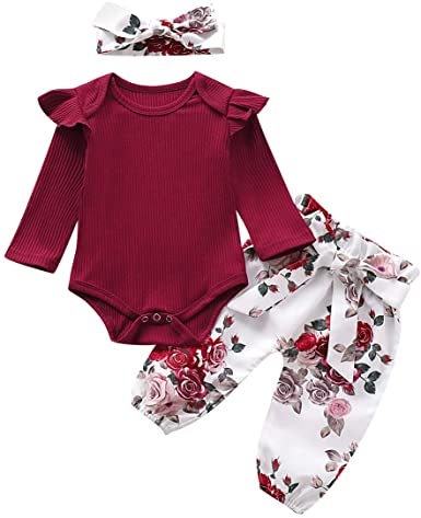 Newborn Infant Baby Girl Clothes Ruffle Long Sleeve Romper and Floral Pants with Headband 3PCS Set Newborn Infant Baby Girl Clothes Ruffle Long Sleeve Romper and Floral Pants with Headband 3PCS Set