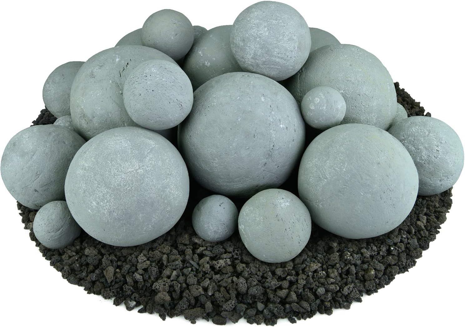 Speckled Modern Accessory for Indoor and Outdoor Fire Pits or Fireplaces – Brushed Concrete Look Ceramic Fire Balls Pewter Gray 6 Inch Set of 5 Speckled Modern Accessory for Indoor and Outdoor Fire Pits or Fireplaces – Brushed Concrete Look Ceramic Fire Balls Pewter Gray 6 Inch Set of 5