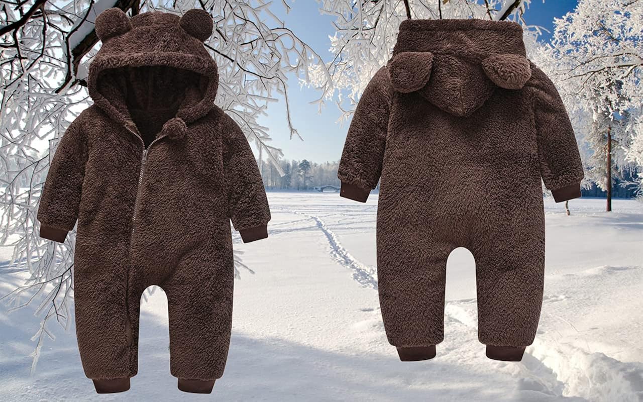 Toddler Baby Boys Girls Full Zip Up Plush Hooded Bodysuit Cute Bear Ears Winter Thick Jumpsuit Romper Warm Outwear Toddler Baby Boys Girls Full Zip Up Plush Hooded Bodysuit Cute Bear Ears Winter Thick Jumpsuit Romper Warm Outwear