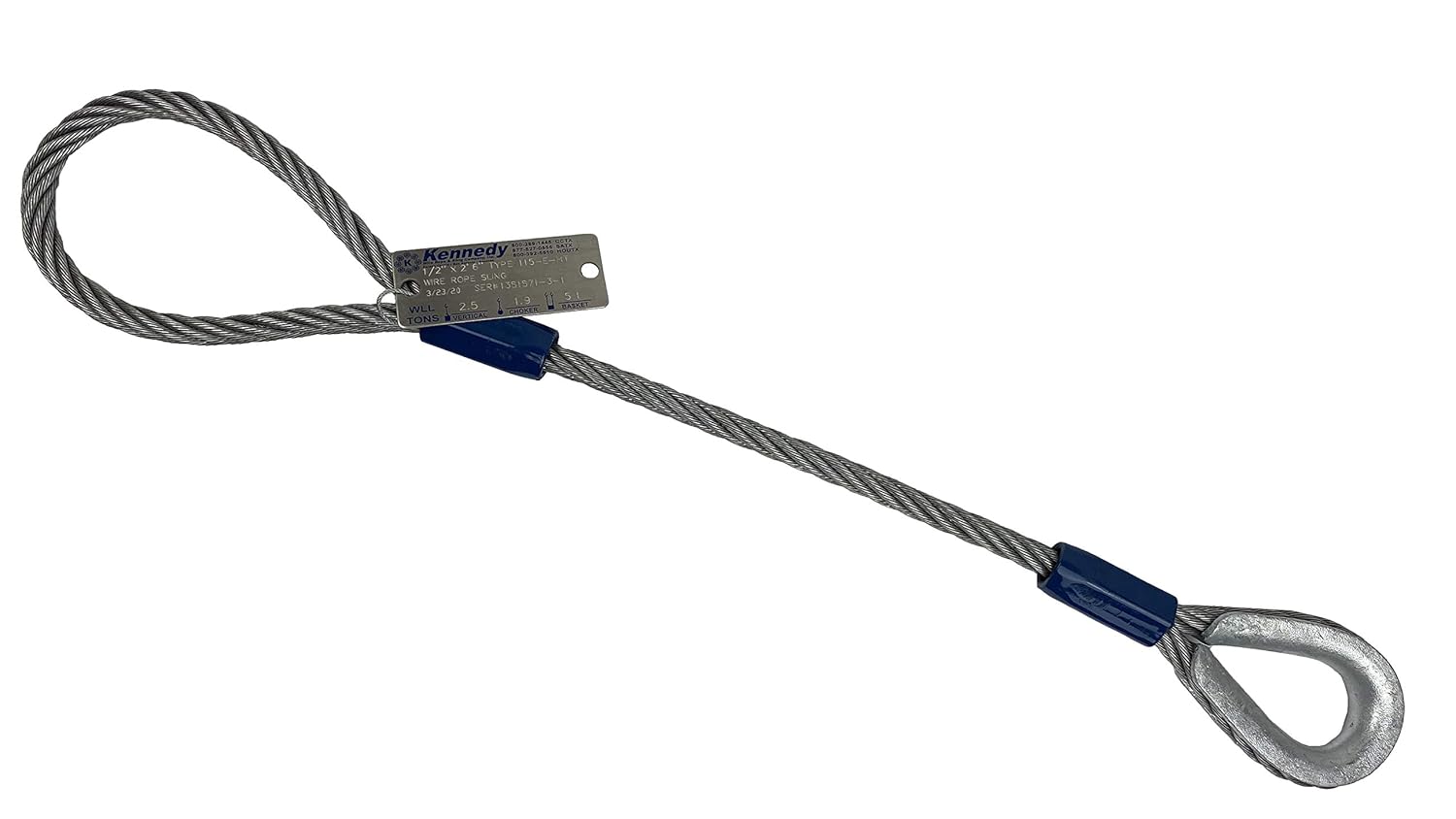Various Sizes in Listing 1/4 x 8' Single Leg Wire Rope Sling w/Thimble Eye Each End Kennedy Wire Rope & Sling Co Various Sizes in Listing 1/4 x 8' Single Leg Wire Rope Sling w/Thimble Eye Each End Kennedy Wire Rope & Sling Co