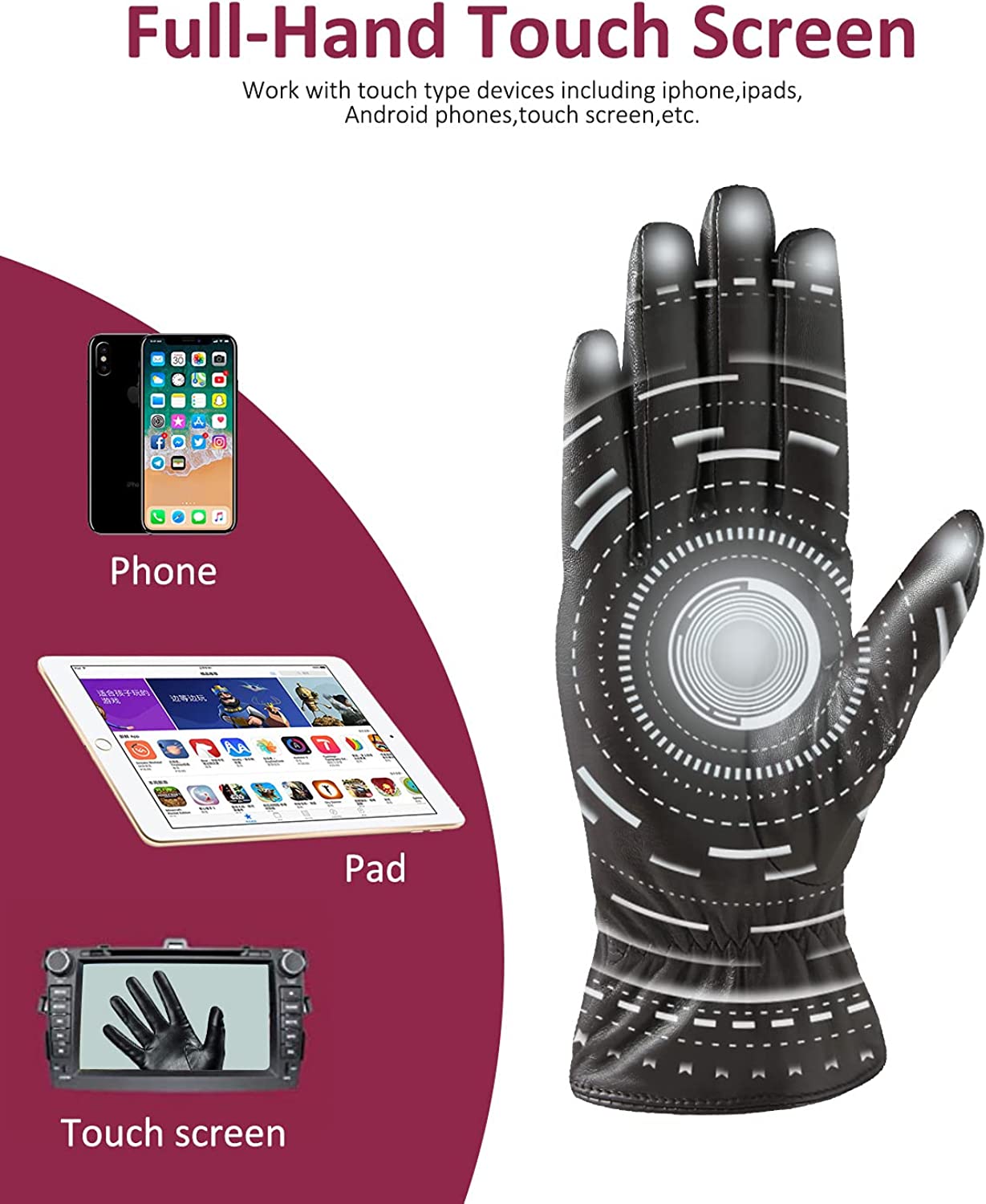 Super-soft Leather Winter Gloves for Women Full-Hand Touchscreen Warm Cashmere Lined Perfect Appearance Super-soft Leather Winter Gloves for Women Full-Hand Touchscreen Warm Cashmere Lined Perfect Appearance