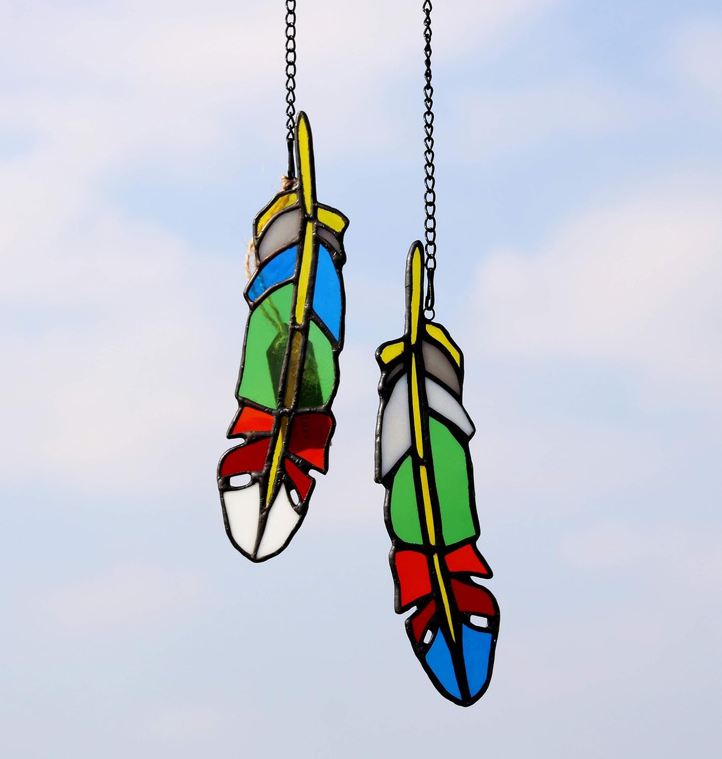 wgkgh Stained Glass Window Hangings,Set of 9 Stained,Feather Colored Glass Suncatchers Lucky Hanging Ornament for Wall,Window and Party Decoration and Gift Idea wgkgh Stained Glass Window Hangings,Set of 9 Stained,Feather Colored Glass Suncatchers Lucky Hanging Ornament for Wall,Window and Party Decoration and Gift Idea