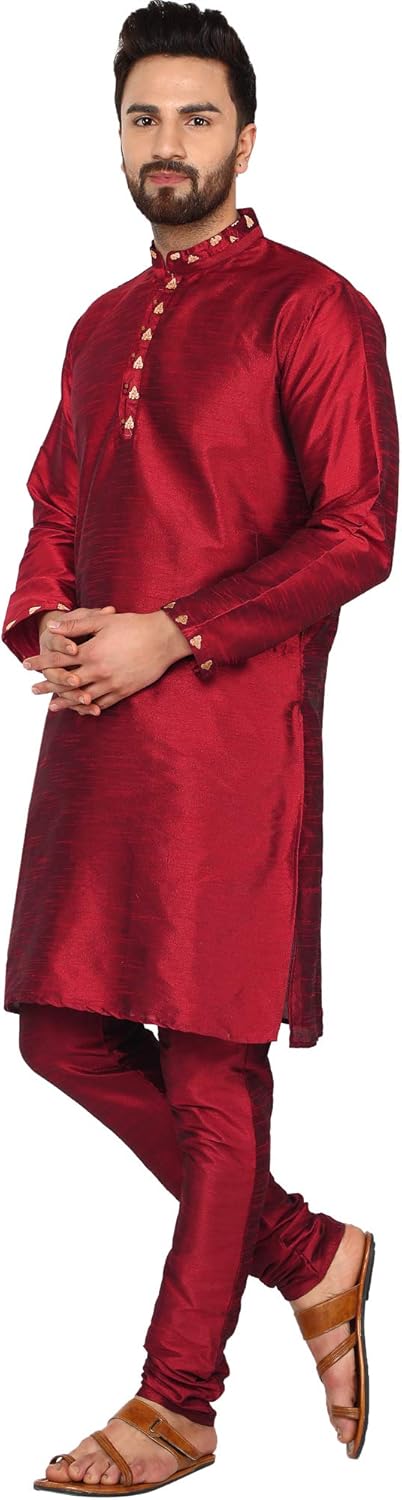 SKAVIJ Men's Tunic Art Silk Kurta Pajama Set Ethnic Indian Party Wear Dress Suit SKAVIJ Men's Tunic Art Silk Kurta Pajama Set Ethnic Indian Party Wear Dress Suit