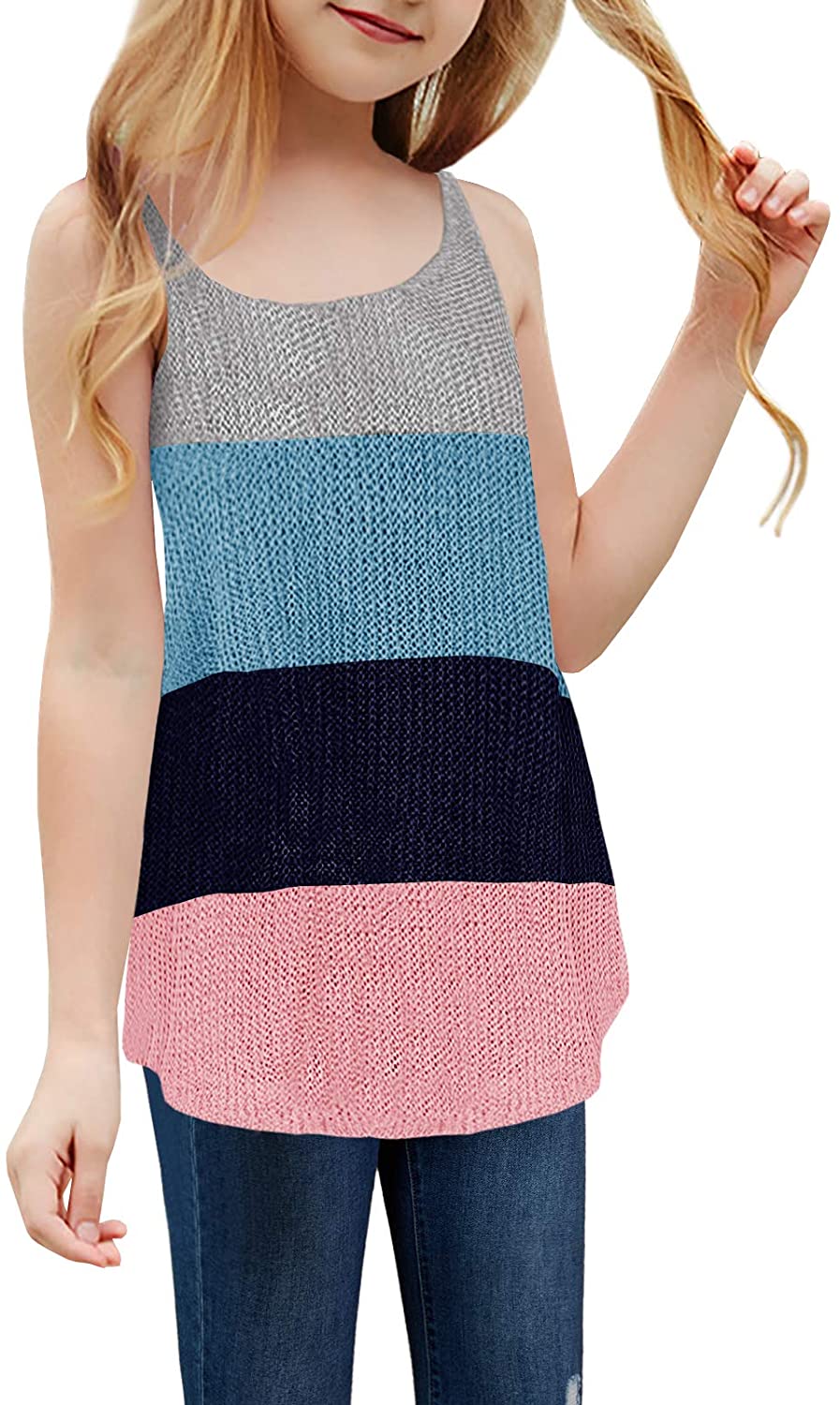 Xineppu Girls Colorblock Sweater Vest Summer Sleeveless Flowy Cute Camis Top Xineppu Girls Colorblock Sweater Vest Summer Sleeveless Flowy Cute Camis Top