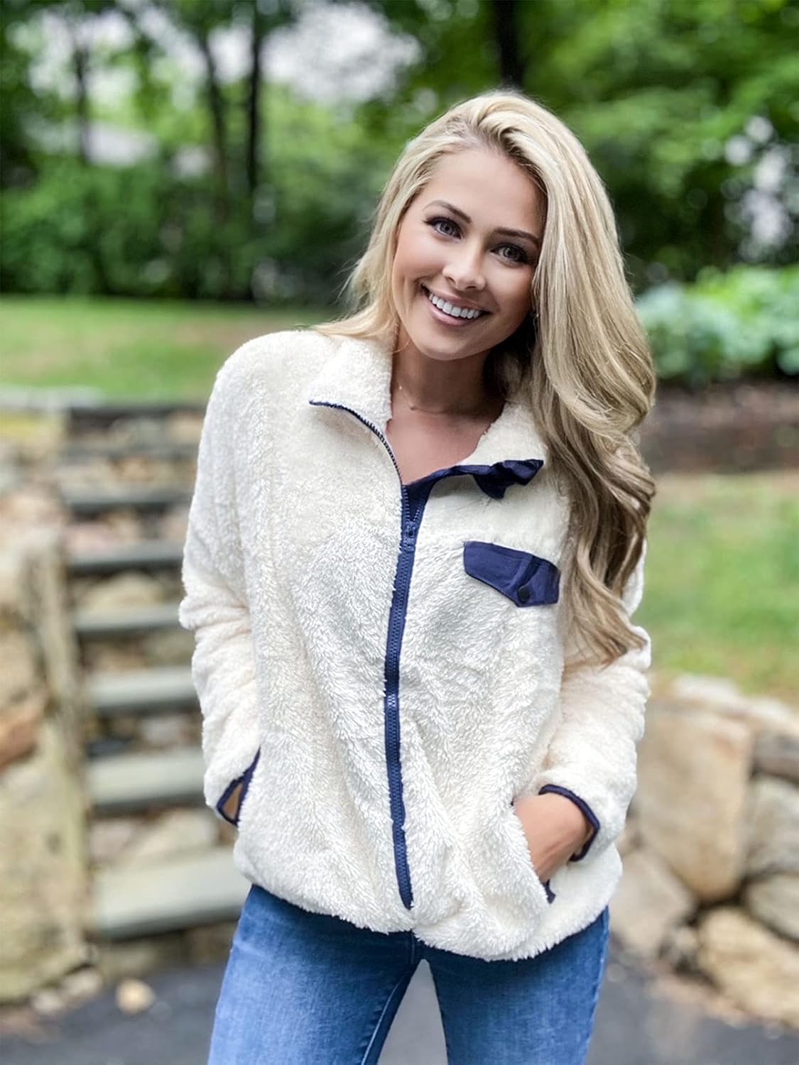 MEROKEETY Womens Long Sleeve Full Zip Sherpa Jackets Patchwork Fleece Coat with Zipper MEROKEETY Womens Long Sleeve Full Zip Sherpa Jackets Patchwork Fleece Coat with Zipper