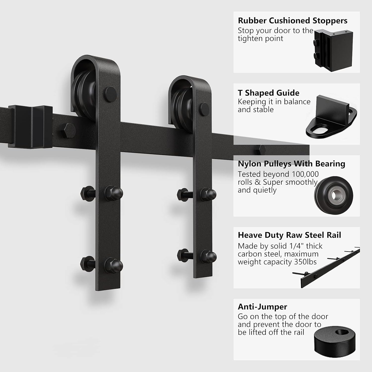 Easy Installation J Shape Hanger Smoothly and Quietly Fit 1 3/8-1 3/4 Thickness Door Panel Black ROOMTEC Sliding Barn Door Hardware Kit 6ft Heavy Duty Sturdy Easy Installation J Shape Hanger Smoothly and Quietly Fit 1 3/8-1 3/4 Thickness Door Panel Black ROOMTEC Sliding Barn Door Hardware Kit 6ft Heavy Duty Sturdy