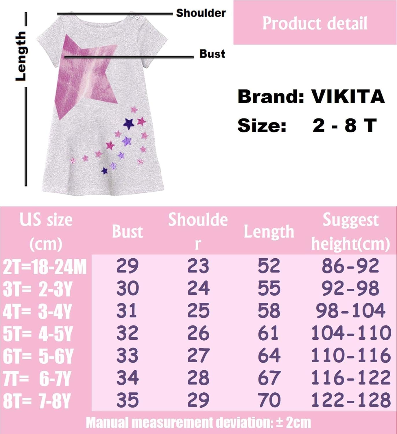 VIKITA Casual Summer Dresses Toddler Girls 2-8 Years VIKITA Casual Summer Dresses Toddler Girls 2-8 Years