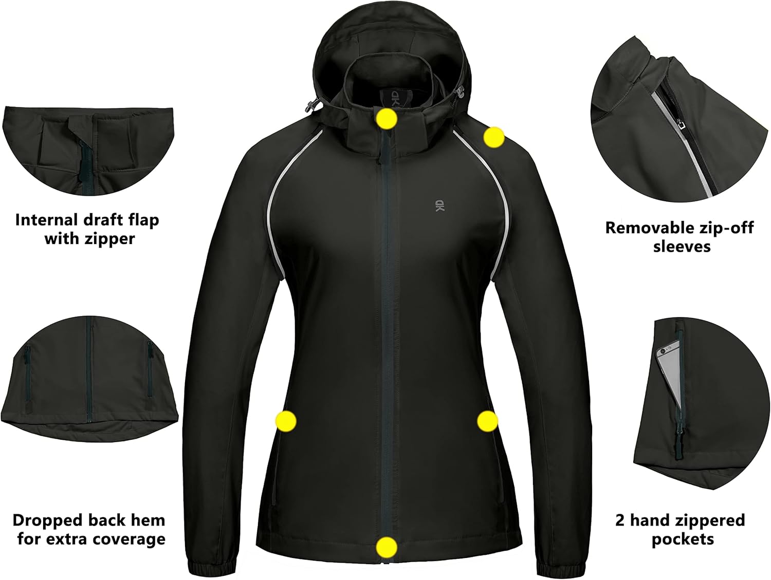 Cycling Jacket with Detachable Sleeves and Hood Little Donkey Andy Women's Quick-Dry Running Jacket UPF 50 Cycling Jacket with Detachable Sleeves and Hood Little Donkey Andy Women's Quick-Dry Running Jacket UPF 50
