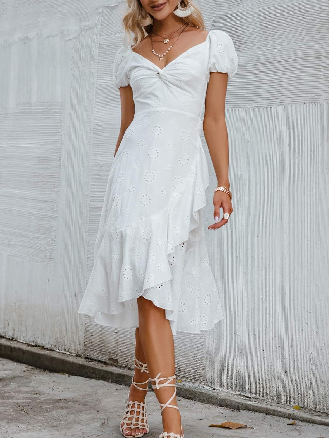Miessial Women's Boho Off Shoulder Embroidery Midi Dresses Summer Elegant V-Neck Ruffle Dress Miessial Women's Boho Off Shoulder Embroidery Midi Dresses Summer Elegant V-Neck Ruffle Dress