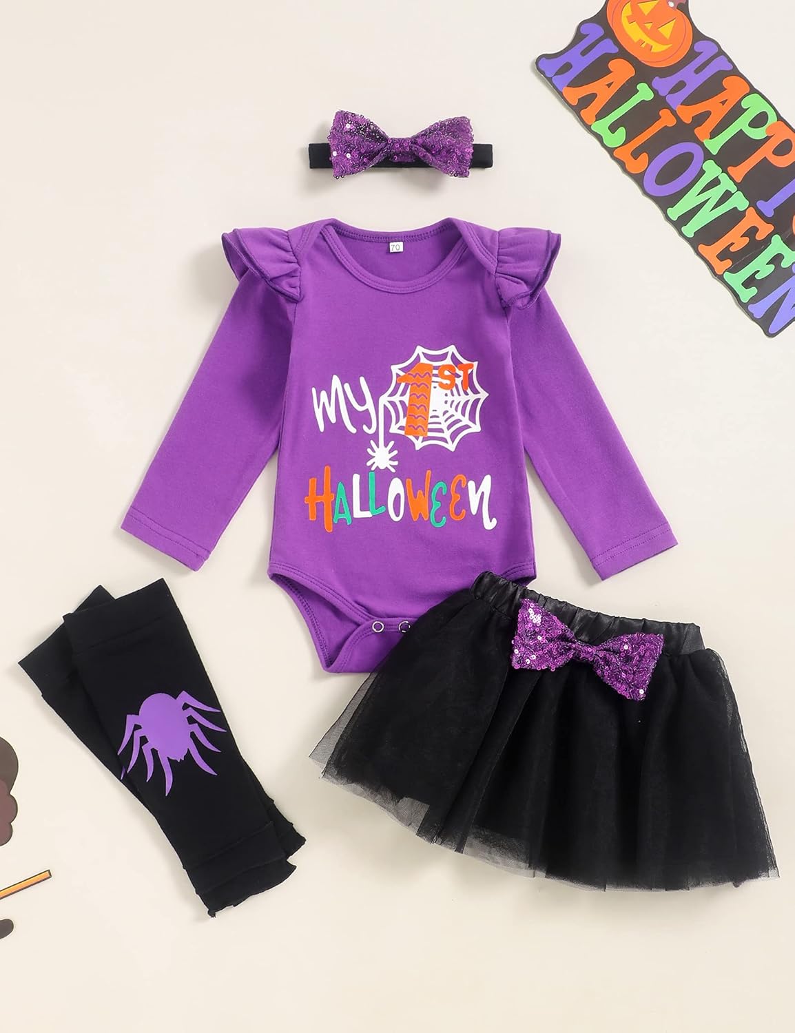 Halloween Toddler Girls Outfit My 1st Halloween Clothes Set Long Sleeve Romper/Tops Headband Skirts Halloween Toddler Girls Outfit My 1st Halloween Clothes Set Long Sleeve Romper/Tops Headband Skirts