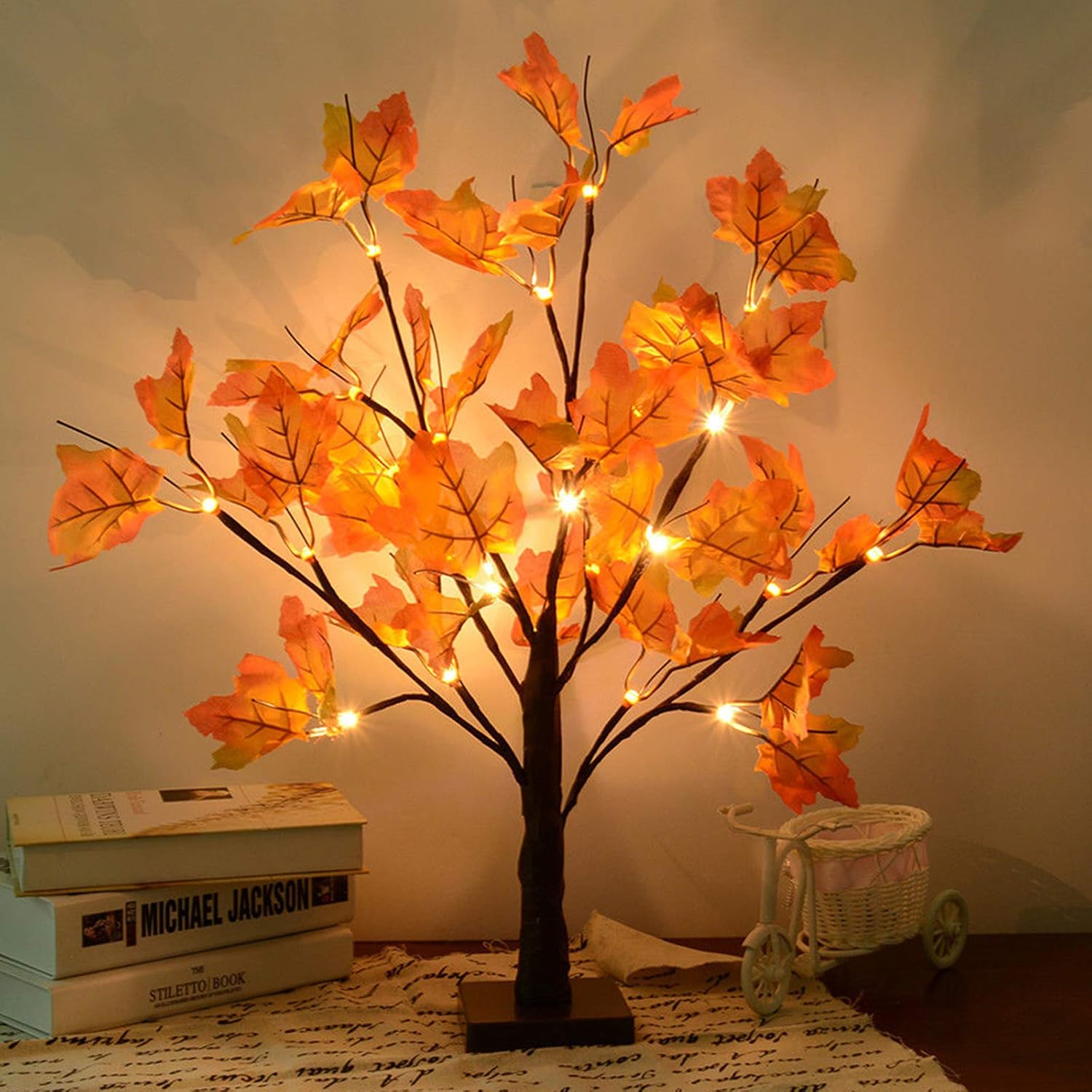 WATERGLIDE Tabletop Lighted Maple Tree 24 LED Thanksgiving Decorations Lights Artificial Table Centerpiece Battery Operated with Timer Leaf and Acorn Autumn Fall Trees for Indoor Home Bedroom Décor WATERGLIDE Tabletop Lighted Maple Tree 24 LED Thanksgiving Decorations Lights Artificial Table Centerpiece Battery Operated with Timer Leaf and Acorn Autumn Fall Trees for Indoor Home Bedroom Décor