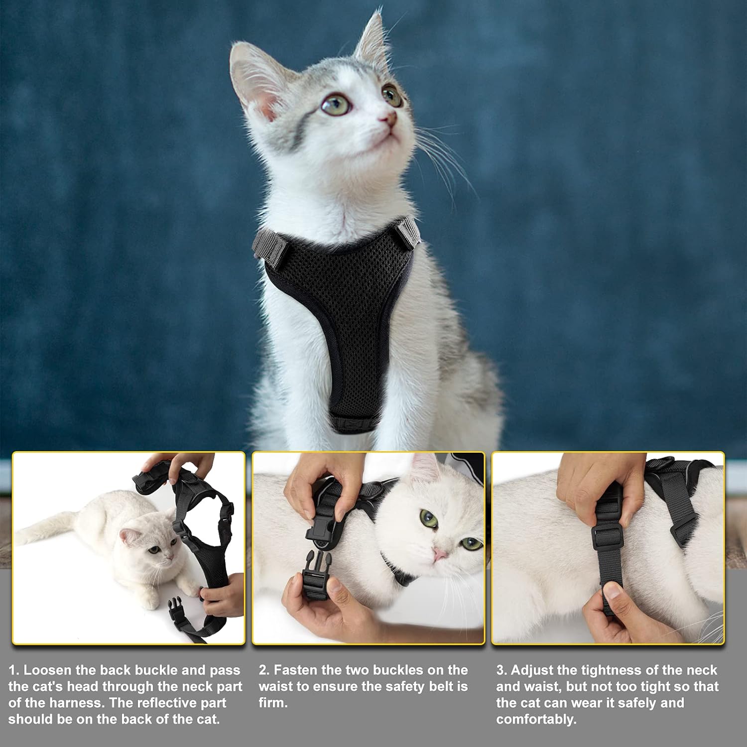 Easy Control and Soft Breathable Mesh Small Pet Vest for Outdoor Walking Escape Proof Adjustable Kitten Harness with Reflective Strip Demigreat Cat Harness with Plush Bouncy Ball and 2 Mouse Toy Easy Control and Soft Breathable Mesh Small Pet Vest for Outdoor Walking Escape Proof Adjustable Kitten Harness with Reflective Strip Demigreat Cat Harness with Plush Bouncy Ball and 2 Mouse Toy