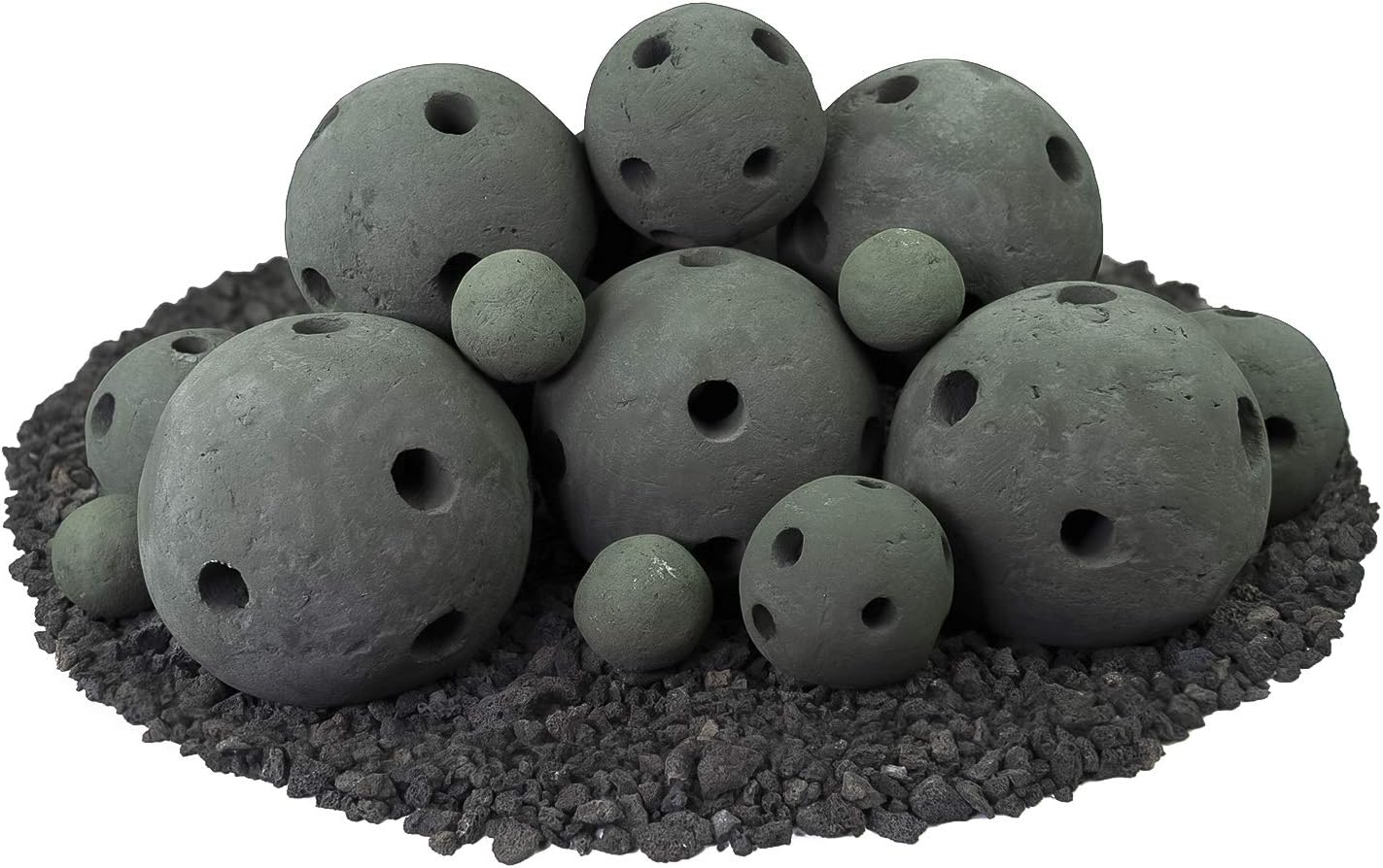 Speckled Modern Accessory for Indoor and Outdoor Fire Pits or Fireplaces – Brushed Concrete Look Ceramic Fire Balls Pewter Gray 6 Inch Set of 5 Speckled Modern Accessory for Indoor and Outdoor Fire Pits or Fireplaces – Brushed Concrete Look Ceramic Fire Balls Pewter Gray 6 Inch Set of 5