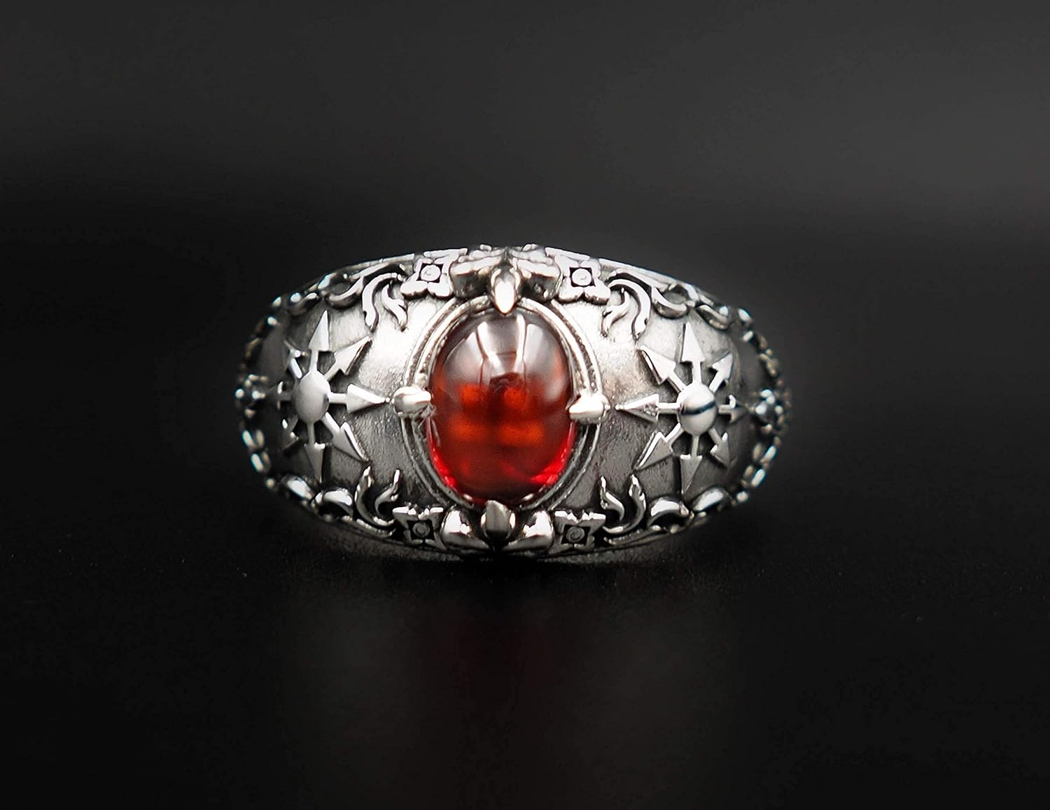 Garnet Gothic Magic Chaos Star Crossed Ring for Women's and Men's Ring 925 Sterling Silver Size 6-15 Garnet Gothic Magic Chaos Star Crossed Ring for Women's and Men's Ring 925 Sterling Silver Size 6-15