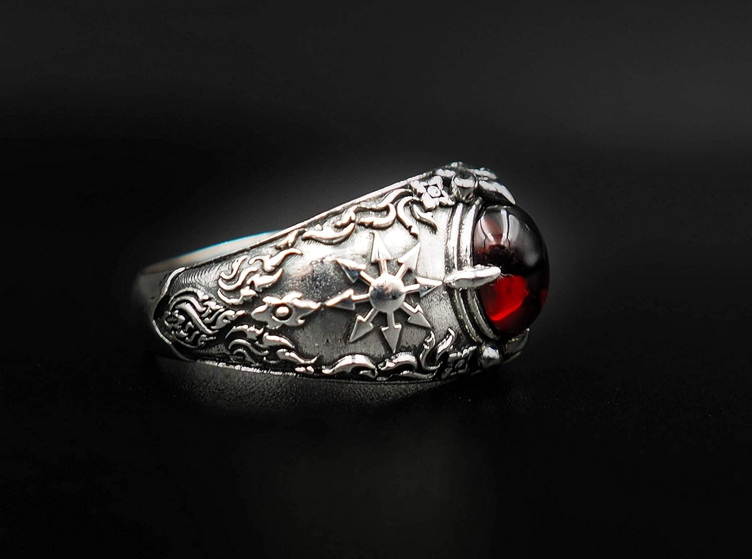 Garnet Gothic Magic Chaos Star Crossed Ring for Women's and Men's Ring 925 Sterling Silver Size 6-15 Garnet Gothic Magic Chaos Star Crossed Ring for Women's and Men's Ring 925 Sterling Silver Size 6-15