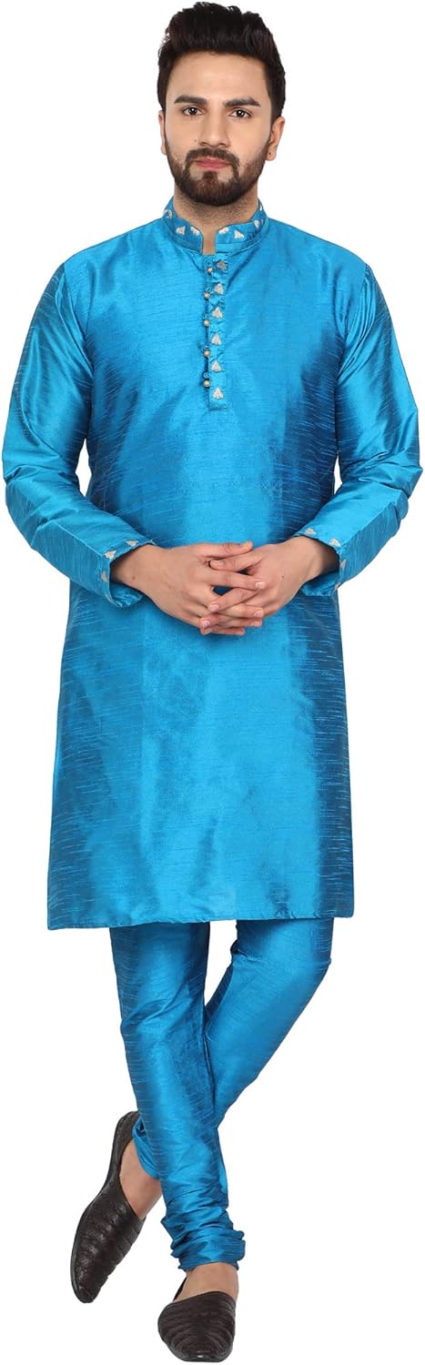 SKAVIJ Men's Tunic Art Silk Kurta Pajama Set Ethnic Indian Party Wear Dress Suit SKAVIJ Men's Tunic Art Silk Kurta Pajama Set Ethnic Indian Party Wear Dress Suit