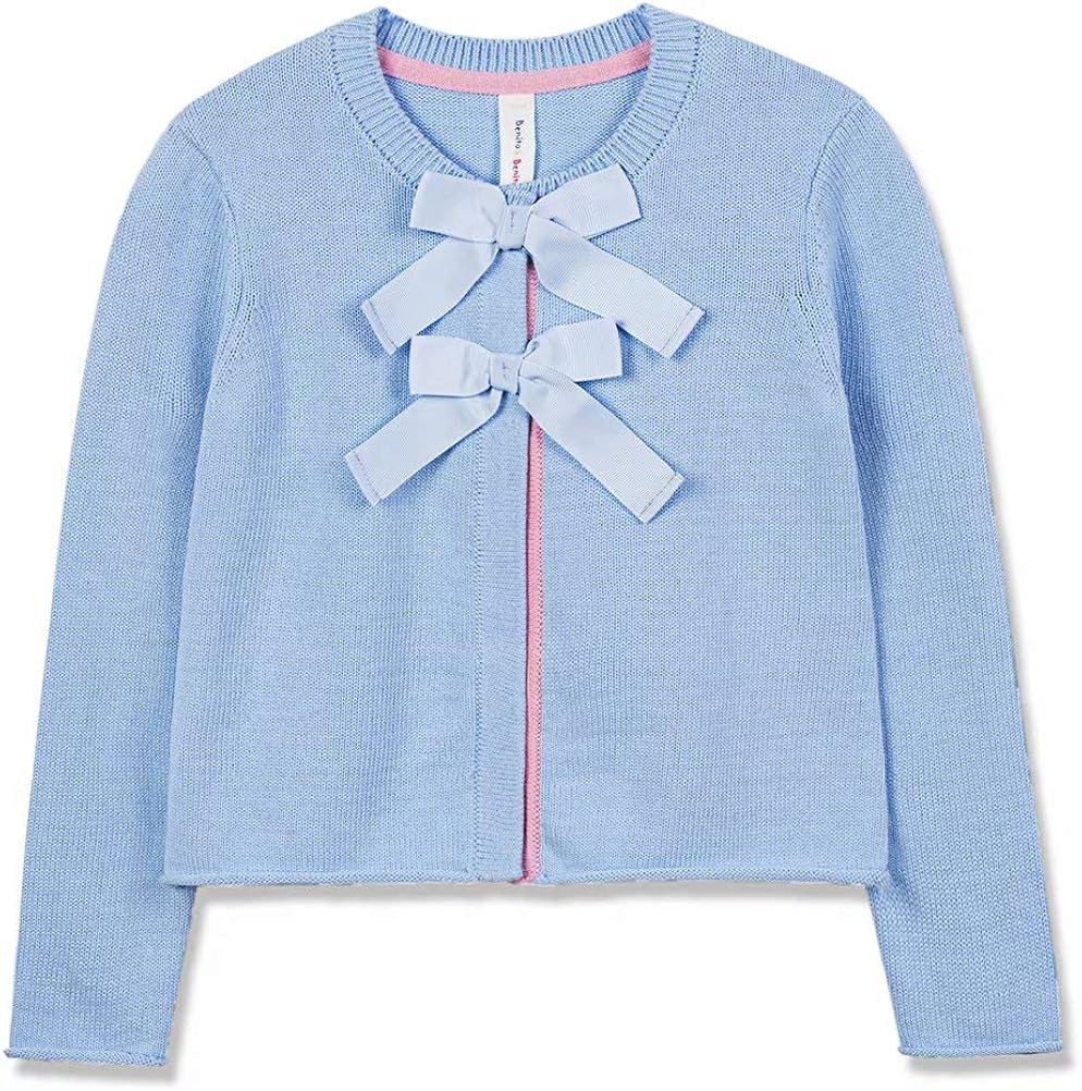 Benito & Benita Girls Cardigan Button Up with Bow Cropped Bolero Sweater Long Sleeve Crew Neck Benito & Benita Girls Cardigan Button Up with Bow Cropped Bolero Sweater Long Sleeve Crew Neck