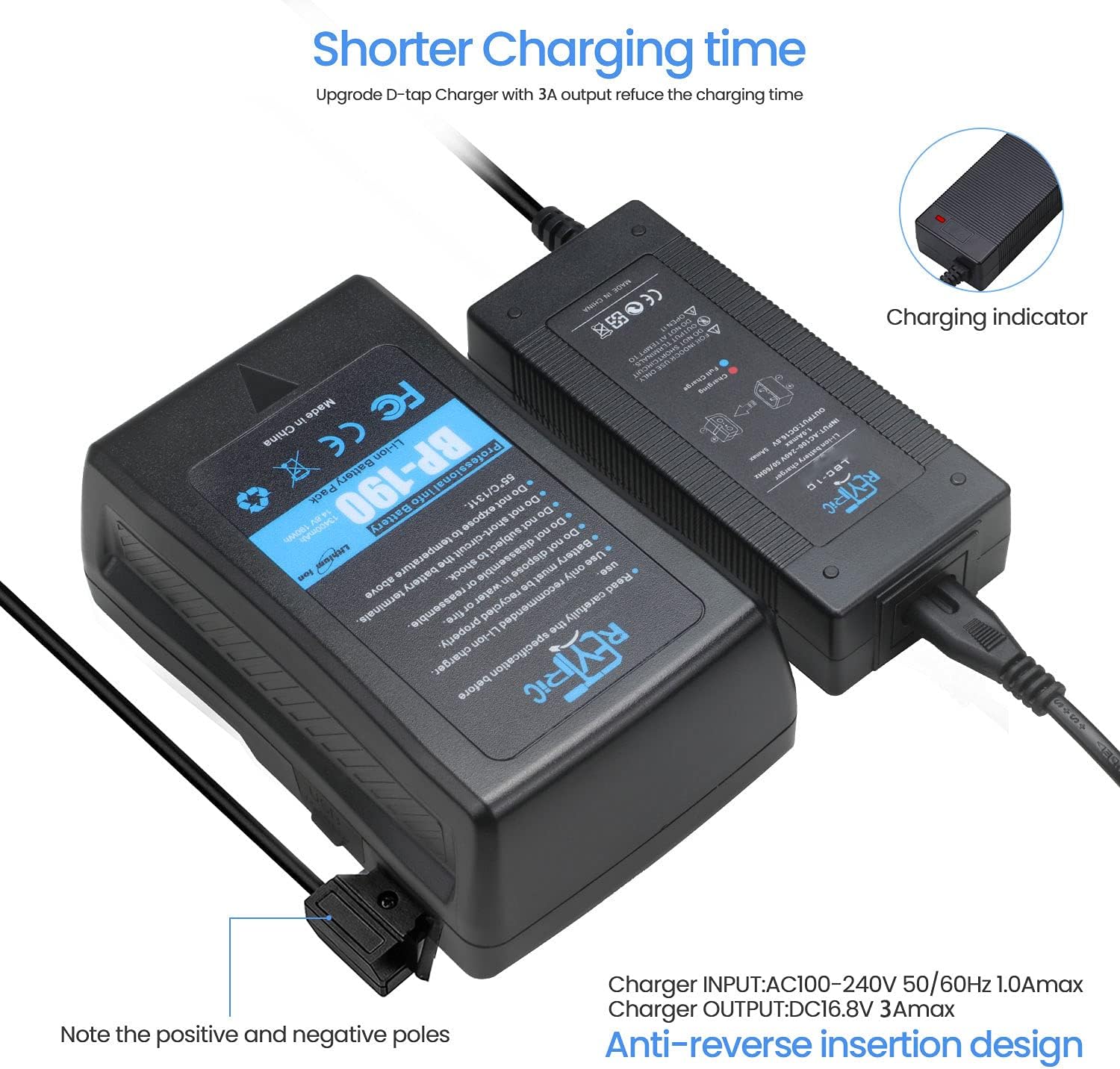 REYTRIC 190Wh V Mount/V-Lock Battery Compatible Video Camera Camcorder Broadcast LED Light with D-Tap Charger 13400mAh REYTRIC 190Wh V Mount/V-Lock Battery Compatible Video Camera Camcorder Broadcast LED Light with D-Tap Charger 13400mAh