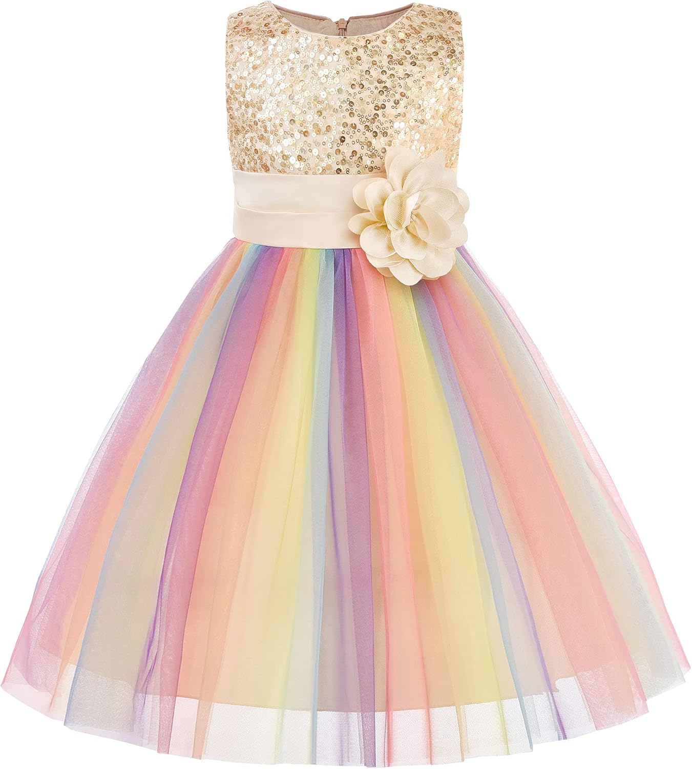 JerrisApparel Flower Girls Sequin Dress Rainbow Tutu Birthday Party Dress Pageant Gown JerrisApparel Flower Girls Sequin Dress Rainbow Tutu Birthday Party Dress Pageant Gown