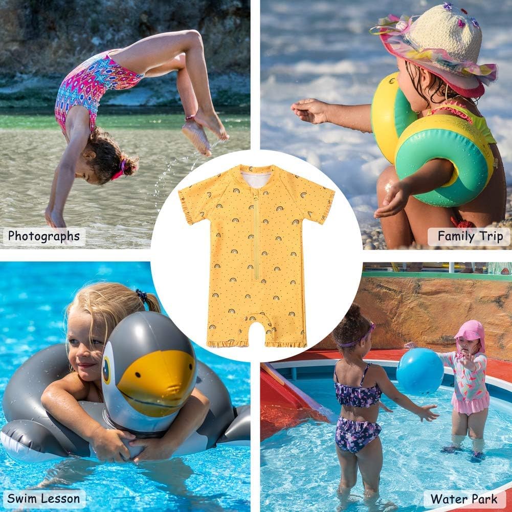 Short Sleeve Bathing Suit Swimsuit Cadocado Girls Print Zip Rash Guard Swimwear Ruffled UPF 50 Short Sleeve Bathing Suit Swimsuit Cadocado Girls Print Zip Rash Guard Swimwear Ruffled UPF 50